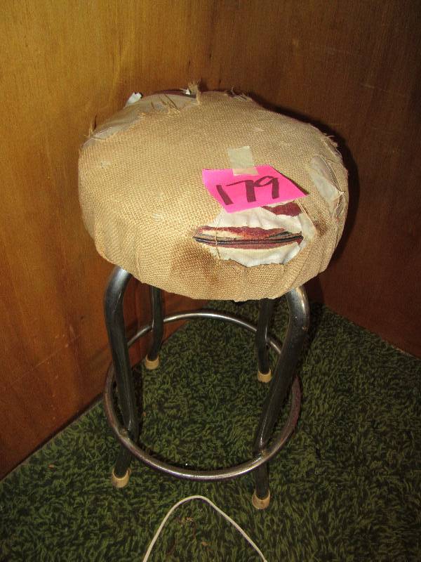 lot 179 image: Chrome leg stool. Solid.  Springs in seat seem good, so could be made into a nice stool with some upholstery work.