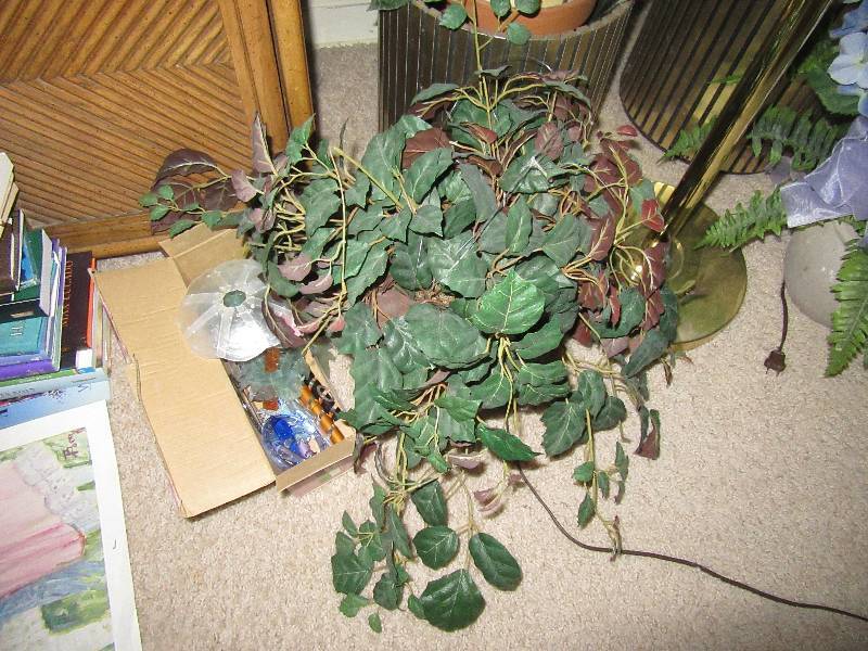 lot 181 image: Misc. artificial plants and upright lamp as shown.. Lamp tested and works.