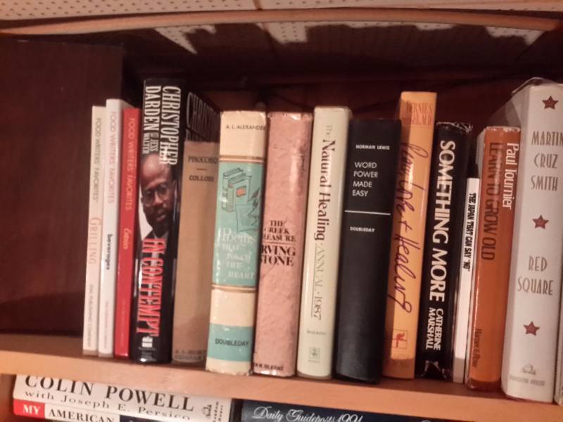 lot 127 image: Books and all else on shelves. Stereo, adding Machine other office supplies as shown. Bring your own Boxes
