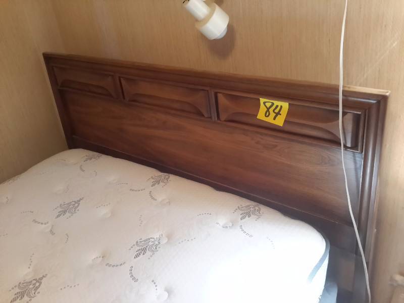 lot 84 image: Queen Size bed frame and night stand.  Has mattress but you do not have to take it if you dont want