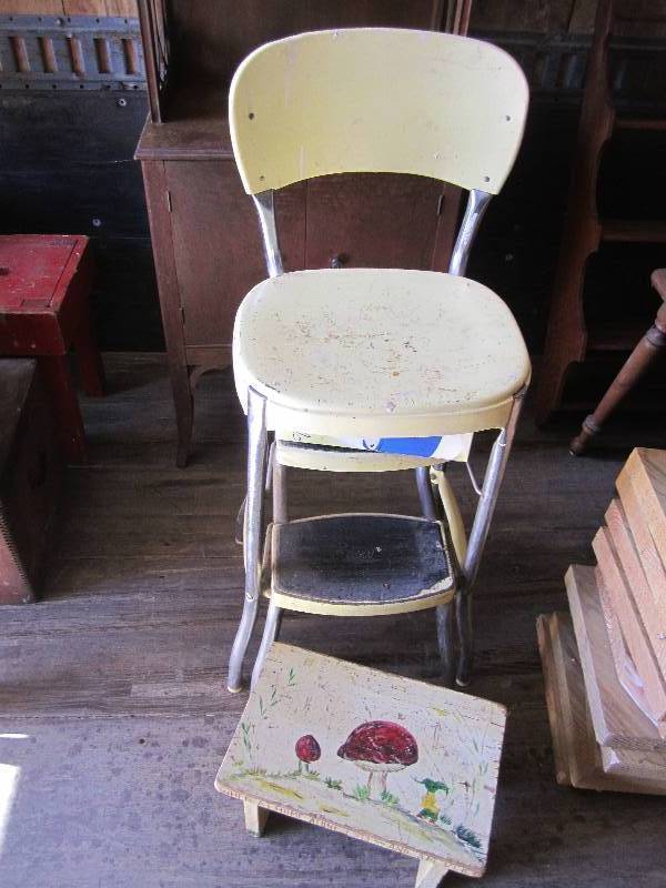 lot 2 image: Metal Cosco stool and wood step sto...