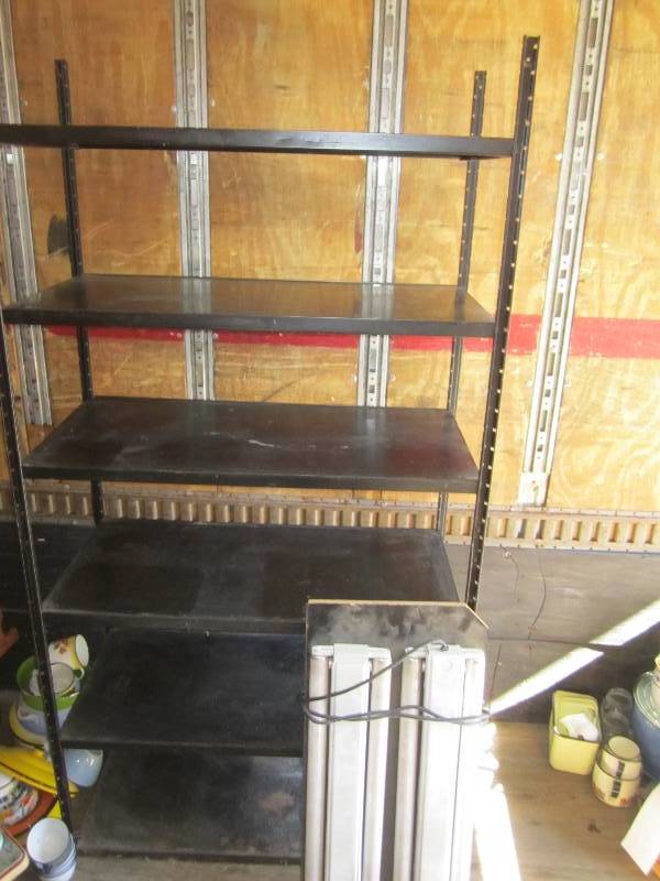 lot 16 image: Metal shelf and a shop light shelf ...