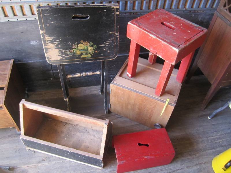 lot 21 image: Vintage benches and tool box...