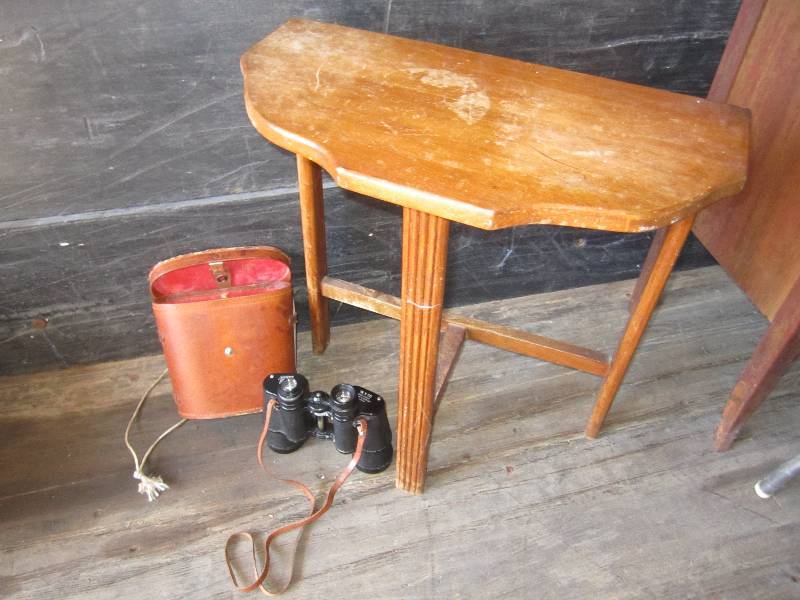 lot 25 image: Vintage binoculars and antique stan...