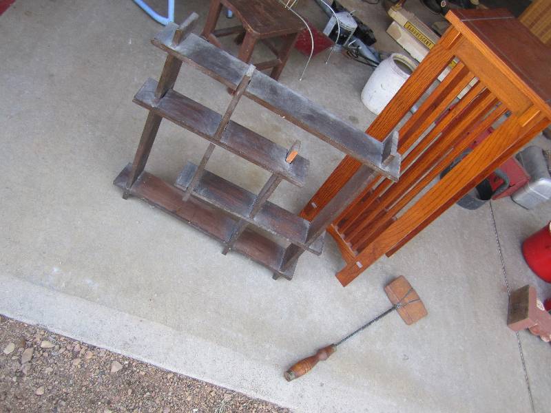 lot 58 image: Plant stand wall display and wood r...