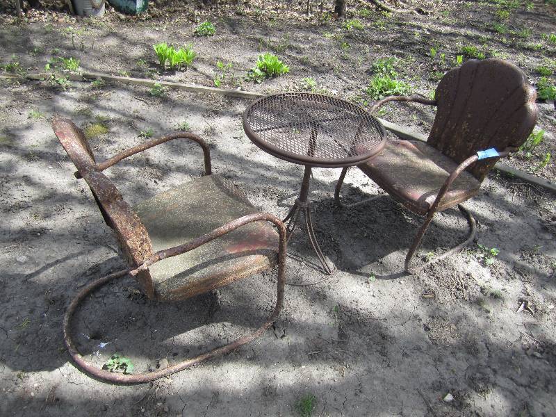 lot 109 image: Antique metal table and chairs...
