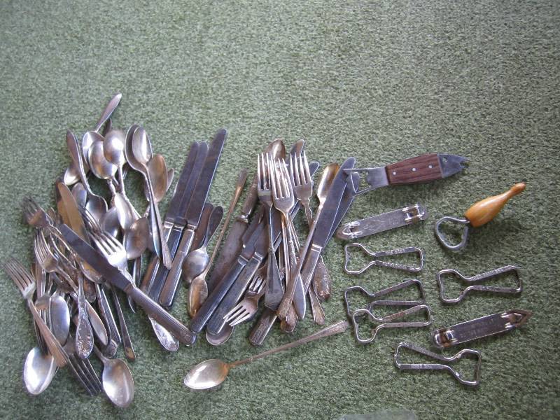 lot 154 image: Lot of silverware and bottle opener...
