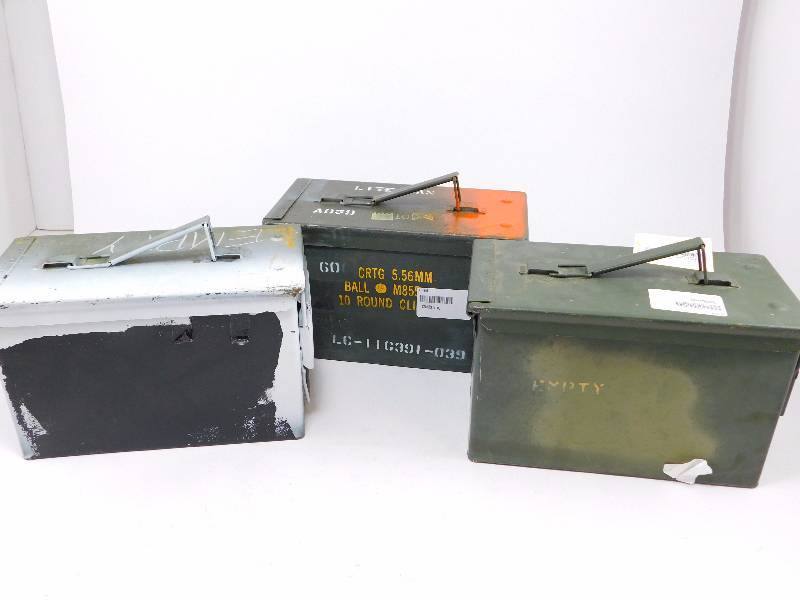 lot 69 image: 3 U.S. Military Surplus Waterproof .50 Caliber Ammo Can, Used