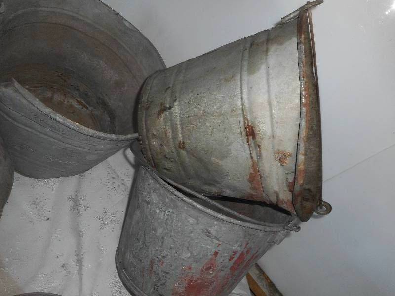 lot 31 image: ANTIQUE PAILS , POTS AND CANS