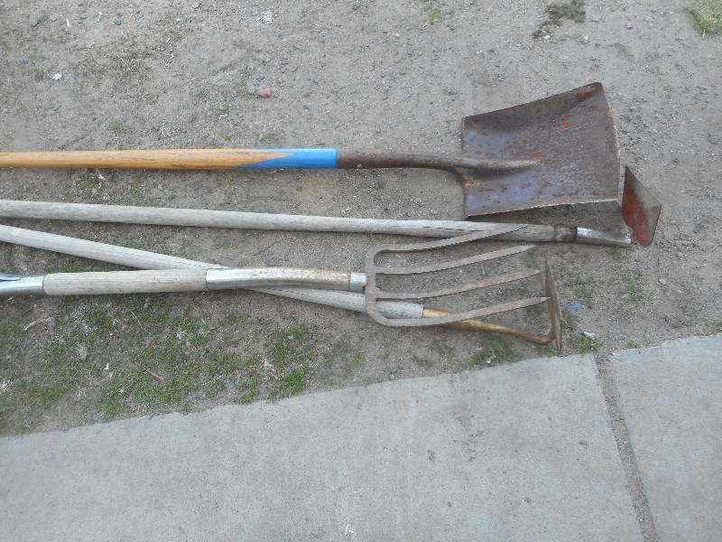 lot 39 image: 2 HOES 1 FORK AND 1 SHOVEL