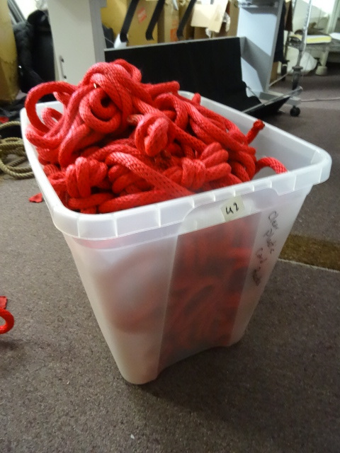 Large amount of red rope. Decorativ...