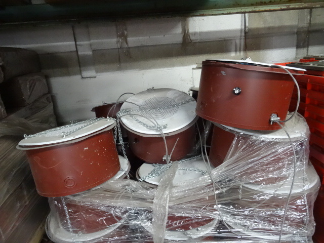 Pallet of ceiling speakers. 13 rou...