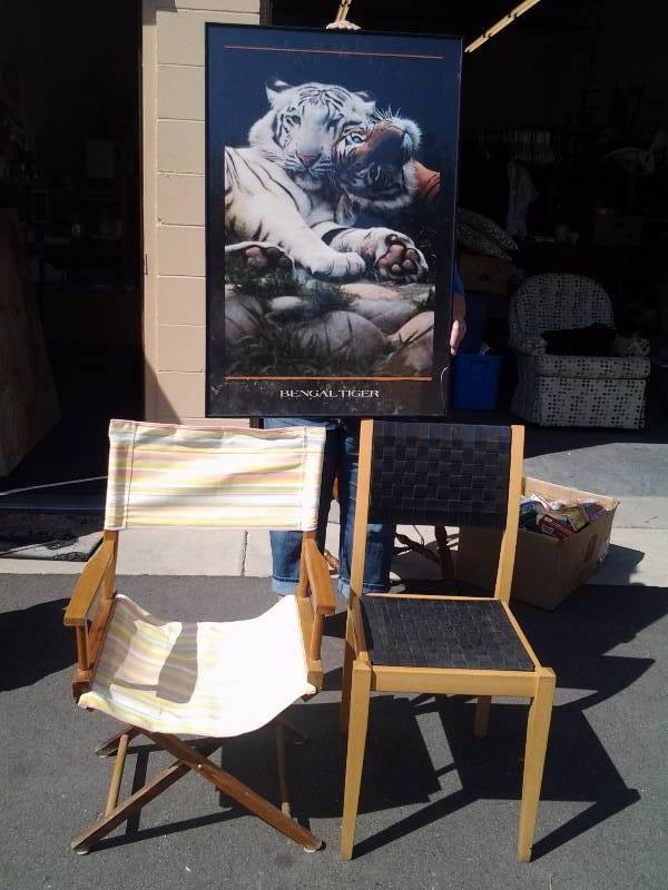 lot 40 image: Directors Chair, Black Woven Chair Framed Tiger Poster 24x36