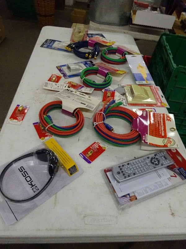 Variety of Video Cables, TV remote, headphones