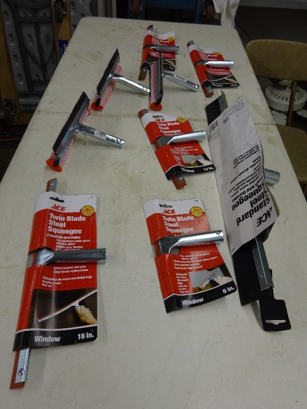 6 - Steel squeegees, 3 - window mops