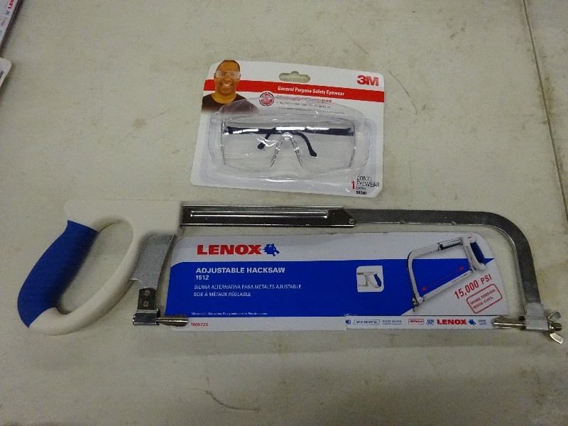 lot 14 image: Safety Glasses and Lenox adjustable hacksaw
