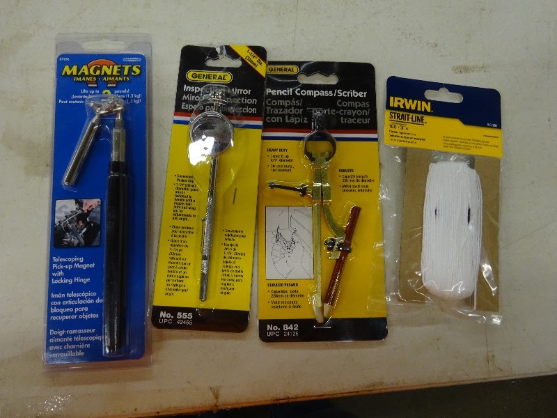 lot 56 image: Magnets lifts up to 3 pounds, Inspector mirror pencil compass