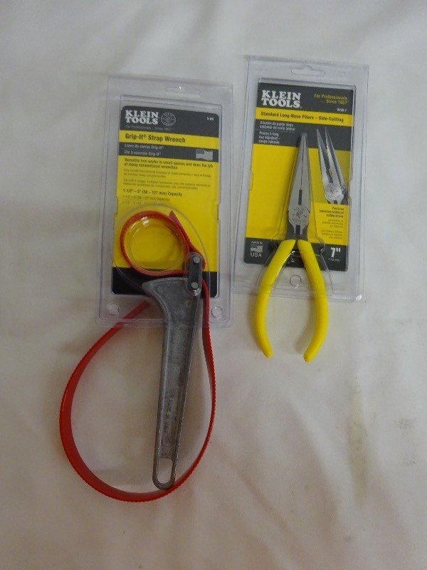 lot 79 image: Klein Tools  standard long nose pliers and grip it wrench