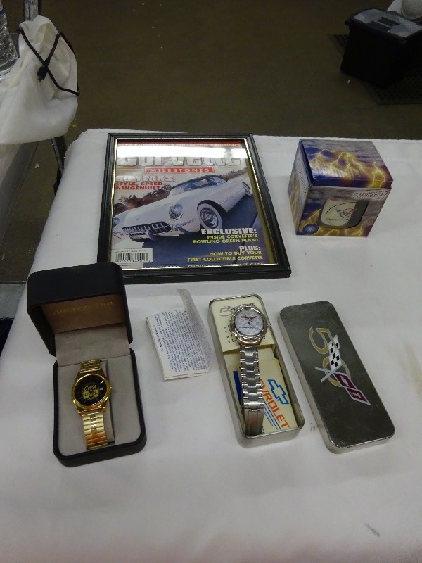 CWA watch, 5 corvette watch both in cases motorhead cup corvette