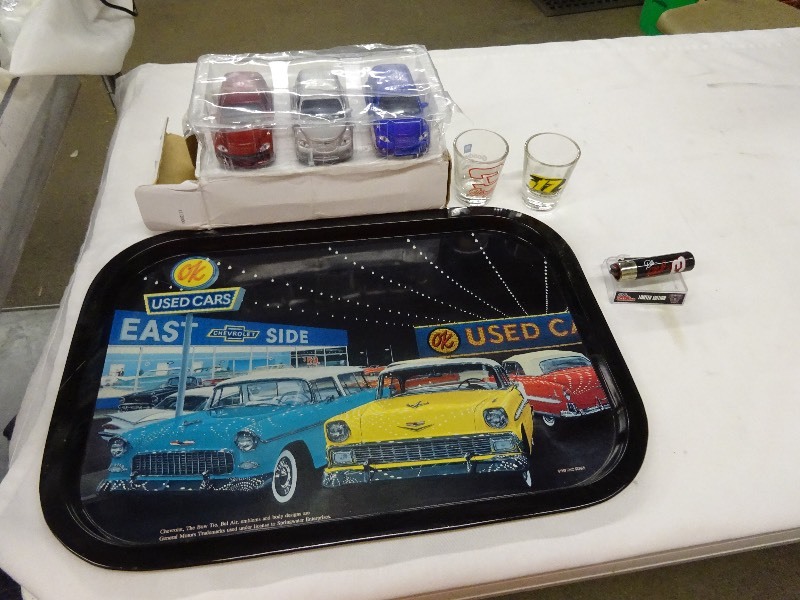 3 Metal Cars, 2 shot glasses #3 Dale Earnhardt #17