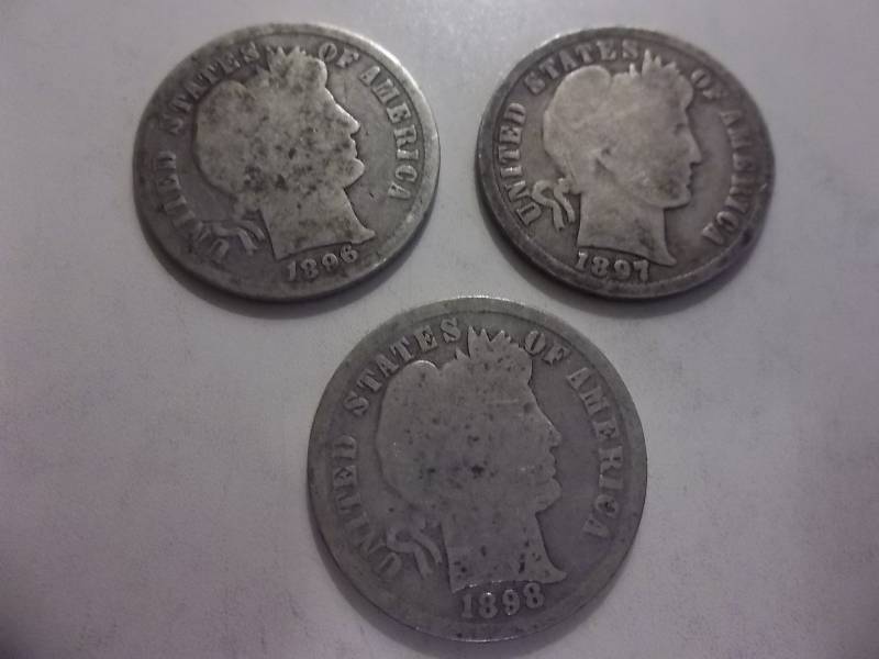 1896, 1897, 1999 Barber Dimes