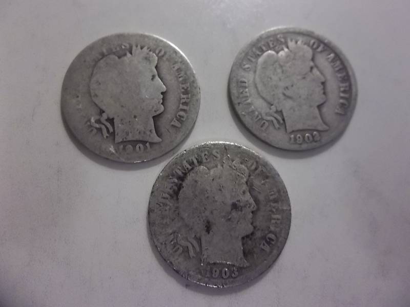 1901 O, 1902, 1903 Barber Dimes