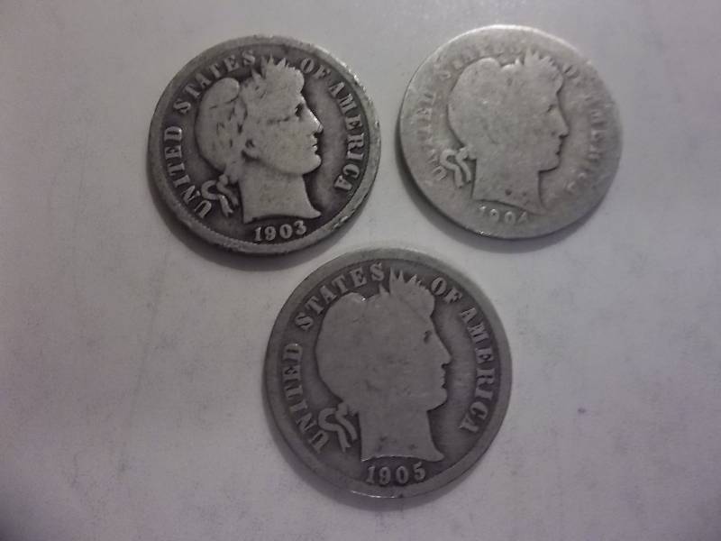 1903, 1904, 1905 D Barber Dimes