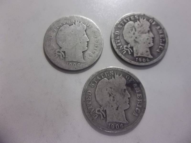 1906, 1906 D, 1906 O Barber Dimes