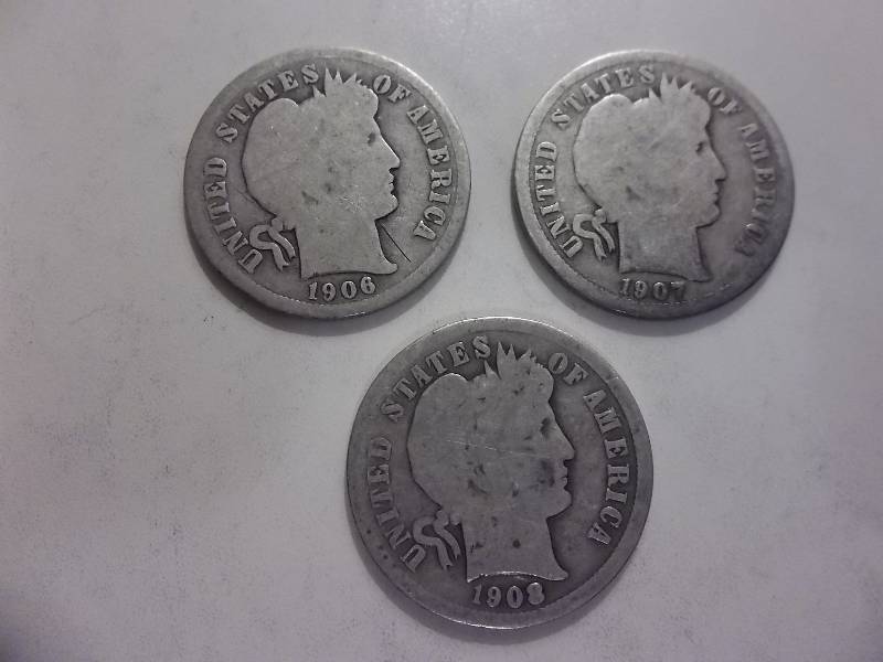 1906, 1907 D, 1908 Barber Dimes