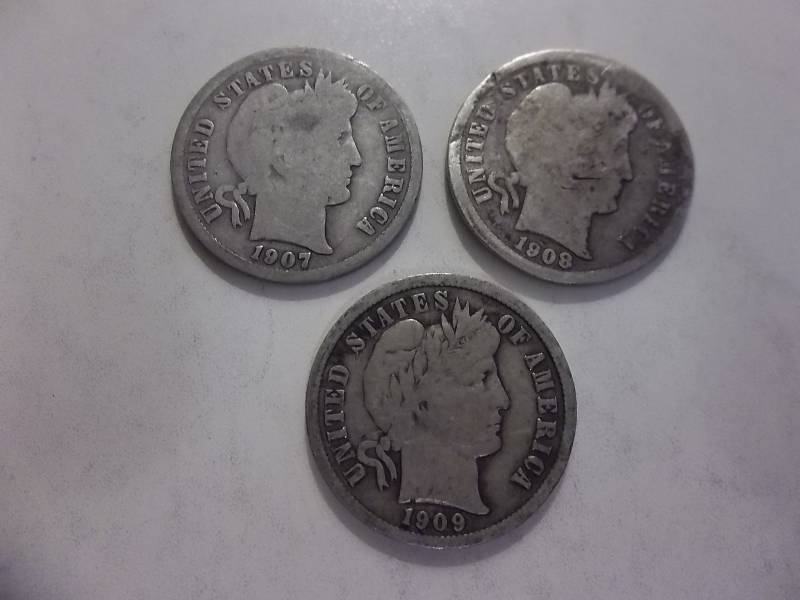 1907 D, 1908 D, 1909 Barber Dimes