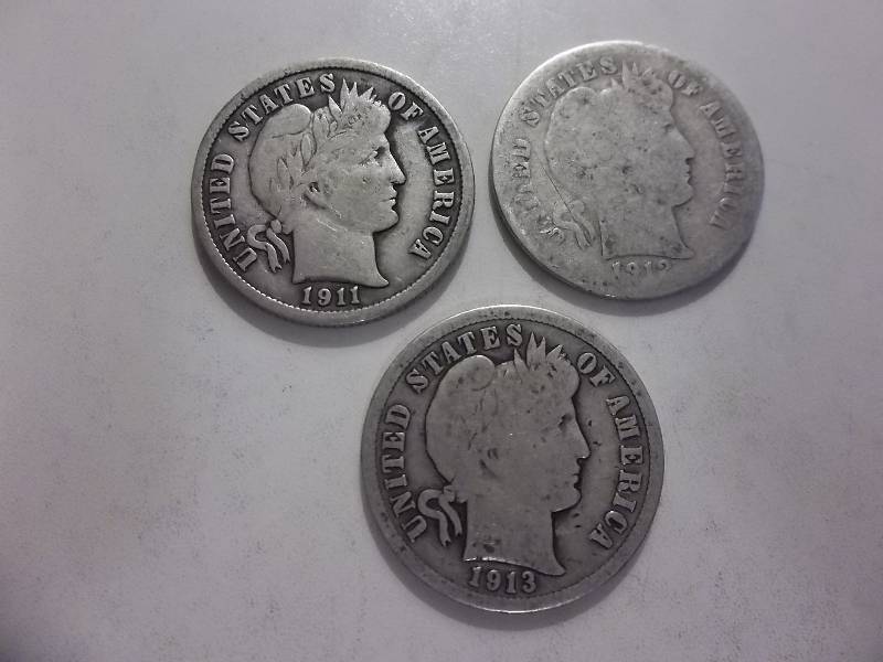 1911 S, 1912 S, 1913 Barber Dimes