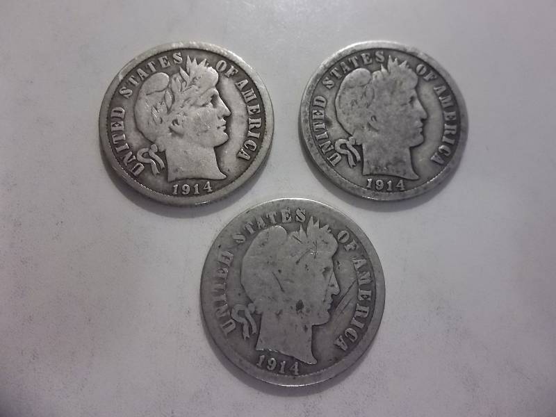 1914 D, 1914, 1914 S Barber Dimes