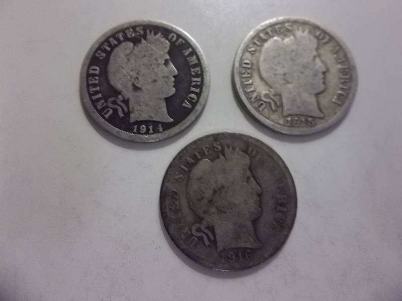 1914, 1915, 1916 Barber Dimes