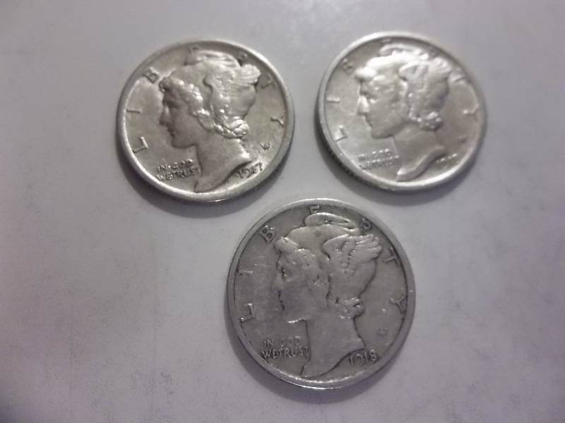 1917, 1918, 1918 S Mercury Dimes