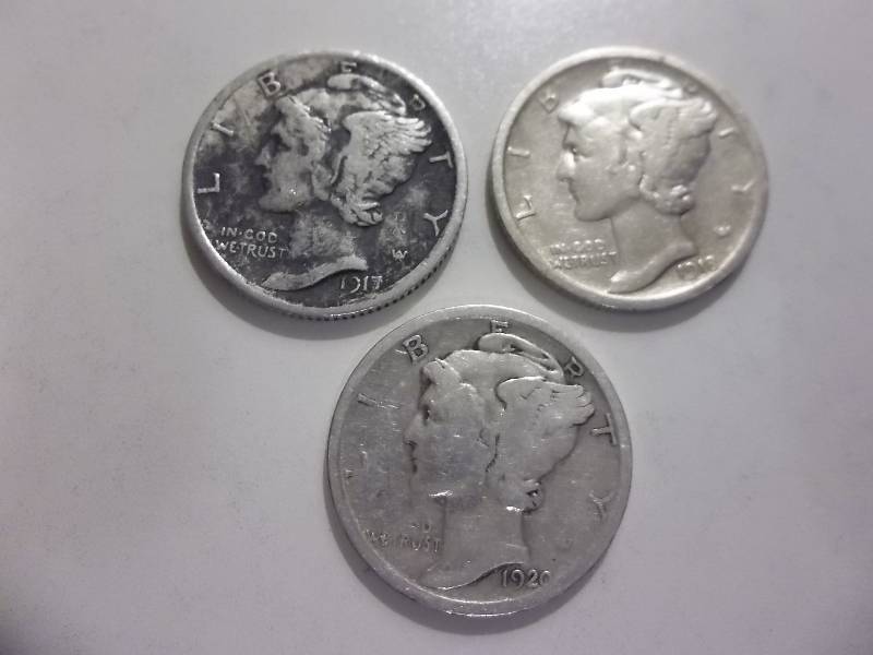 1917, 1918 S, 1920 Mercury Dimes
