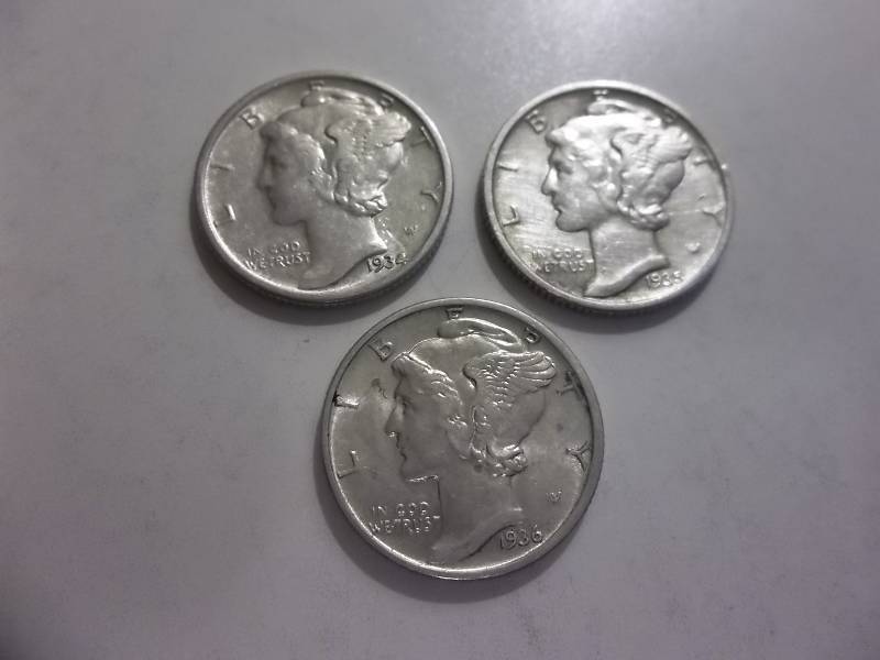 1934, 1935 , 1936  Mercury Dimes All MS