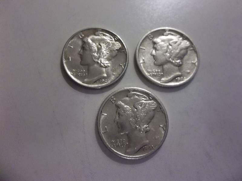 1941 D, 1942 D, 1943 D Mercury Dimes All MS