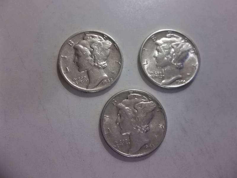 1942 D, 1944 D, 1945 D Mercury Dimes All MS