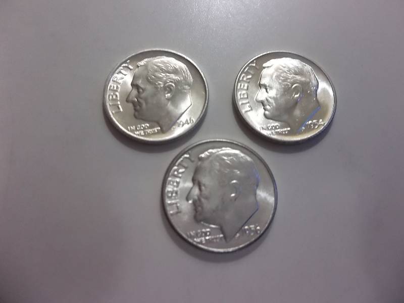 1946 D, 1954 , 1956 Roosevelt Dimes All Unc MS