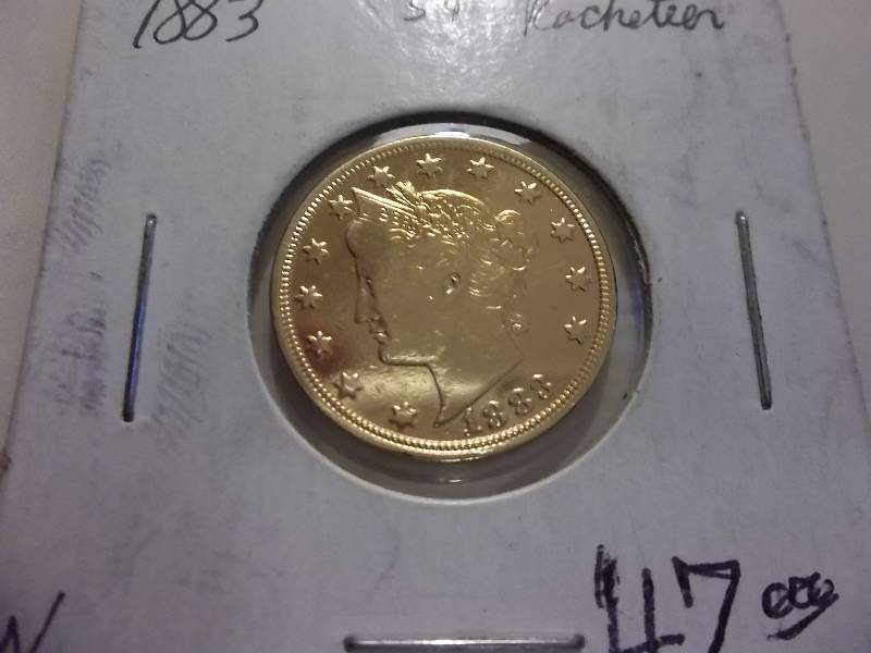 1883 Gold Plated Racketeer V-Nickel Unc MS