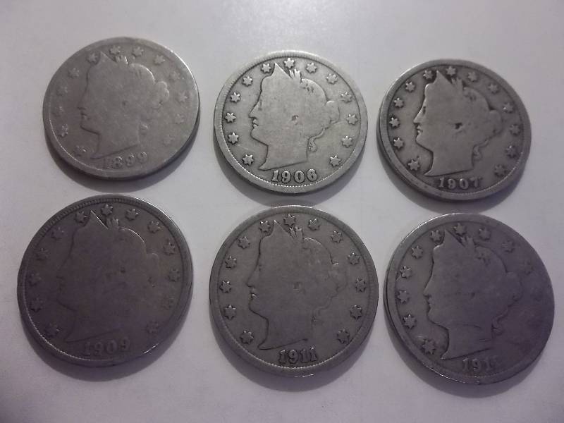 1899, 1906, 1907, 1909, 1911, 1912 V-Nickels