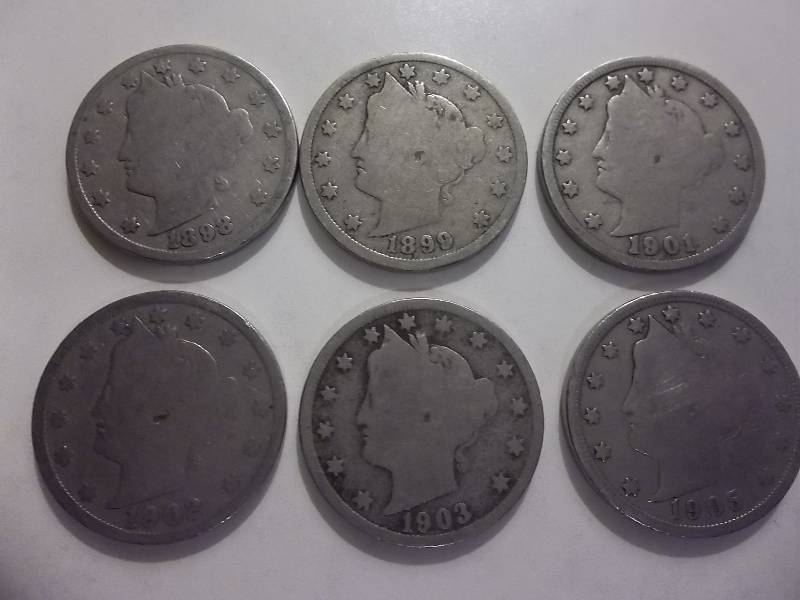 1898, 1899,  1901, 1902, 1903, 1905 V-Nickels