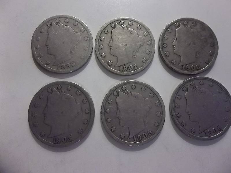 1899, 1901, 1902, 1903, 1905, 1906 V-Nickels