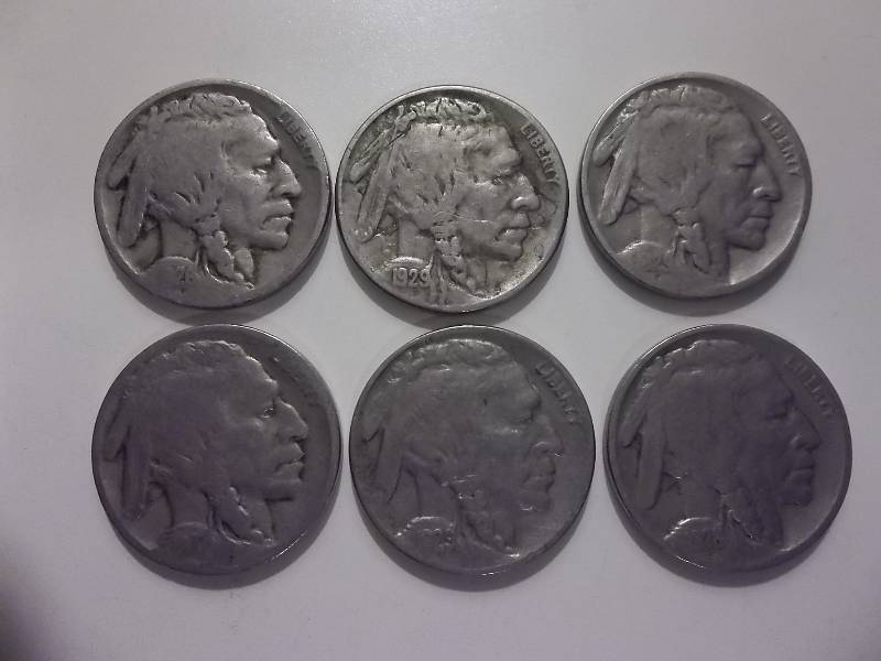 1926, 1927,  1928, 1929 S, 1929, 1929 S, Buffalo Nickels With Good Readable Dates