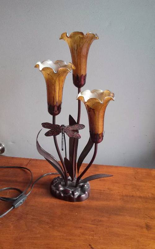 lot 98 image: Metal Dragon & Glass Tulip Lamp, Gorgeous, 21h