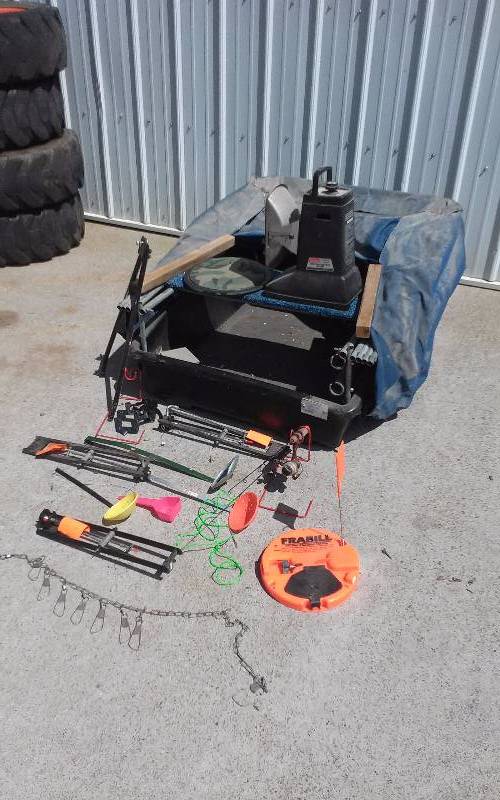 lot 160 image: Lot - Great Ice Fishing Starter Pack  Ice House, Heater, TipUps