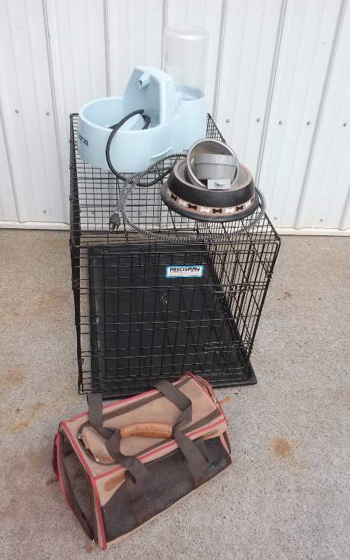 lot 181 image: Lot - Precision Pet Kennel for Large Dog, Water Bubbler, Etc