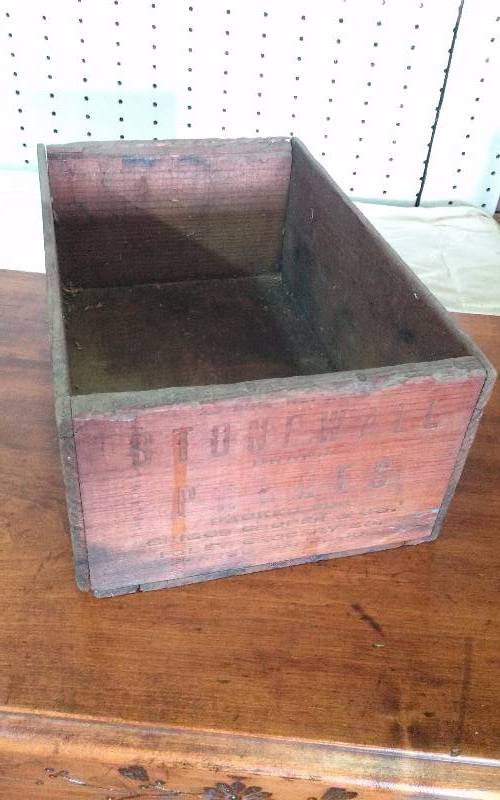 lot 217 image: Vintage Stone Wall Prunes Wooden Crate