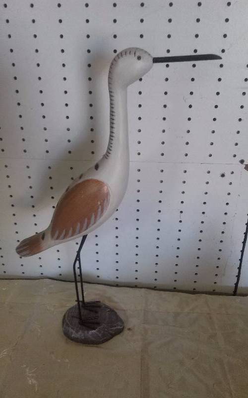 lot 245 image: Lot - Wood Seagull Statue, Hanging Wood Candle Holder, Glass Seahorse Paper Weight, Etc