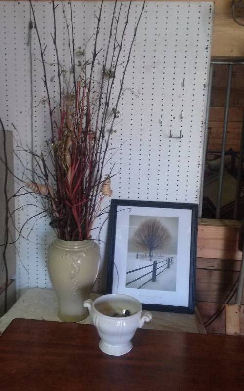 lot 248 image: Lot - Large Glass Vase with Flowers, Solitude Print, Misc